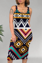 Black And White Casual Geometric Print U Neck Printed Dresses