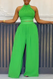 White Casual Street Daily Elegant Simplicity Solid Color Halter Sleeveless Two Pieces