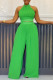 Green Casual Street Daily Elegant Simplicity Solid Color Halter Sleeveless Two Pieces