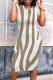 Cream White Casual Striped Print Contrast O Neck Short Sleeve Short Sleeve Dress