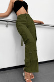 Dark Gray Sexy Solid Patchwork Pocket Buttons Zipper Loose High Waist Wide Leg Patchwork Bottoms