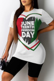 Black Casual Figure Letter Love Print Contrast O Neck Short Sleeve Two Pieces