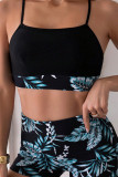 Black Sportswear Print Patchwork 3 Piece Sets(With Paddings)