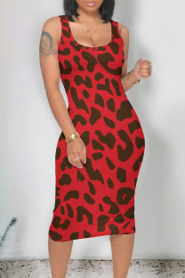 Red Casual Animal Print Print U Neck Printed Dresses