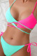 Powder Blue Sportswear Color Block Bandage Hollowed Out Patchwork Swimwears(With Paddings)