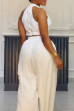 White Casual Street Daily Elegant Simplicity Solid Color Halter Sleeveless Two Pieces
