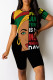 Black Casual Figure Letter Love Print Contrast O Neck Short Sleeve Two Pieces