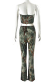 Green Street Print Patchwork Backless Strapless Sleeveless Two Pieces