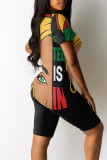 Black Casual Figure Letter Love Print Contrast O Neck Short Sleeve Two Pieces