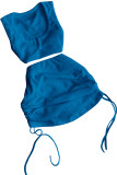 Blue Sweet Solid Patchwork Draw String Fold Asymmetrical Collar Sleeveless Two Pieces