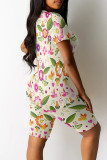 Apricot Casual Print Patchwork O Neck Short Sleeve Two Pieces
