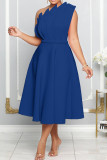 Pink Elegant Solid Patchwork Fold Oblique Collar A Line Dresses