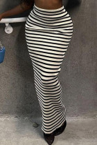 Black And White Casual Striped Patchwork Regular Mid Waist Full Print Bottoms