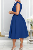Pink Elegant Solid Patchwork Fold Oblique Collar A Line Dresses