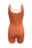 Orange Red Casual Print Patchwork U Neck Skinny Rompers