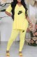 Yellow Casual Street Print Letter V Neck Short Sleeve Two Pieces