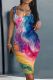 Multicolor Casual Print Basic U Neck Vest Dresses