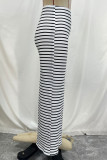 Black And White Casual Striped Patchwork Regular Mid Waist Full Print Bottoms