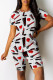 White Casual Print Patchwork O Neck Short Sleeve Two Pieces