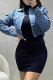 Blue Casual Street Letter Patchwork Turndown Collar Outerwear