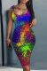 Blue Casual Print Basic U Neck Vest Dresses