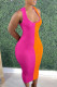 Pink Casual Print Patchwork U Neck Pencil Skirt Dresses