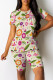Apricot Casual Print Patchwork O Neck Short Sleeve Two Pieces