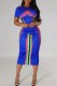 Blue Casual Print Basic O Neck Short Sleeve Short Sleeve Dress