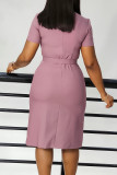 Pink Elegant Solid Patchwork Slit Fold With Belt V Neck Wrapped Skirt Dresses