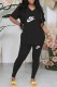 Black Casual Street Print Letter V Neck Short Sleeve Two Pieces