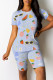 Baby Blue Casual Print Patchwork O Neck Short Sleeve Two Pieces