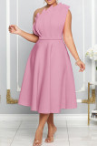 Pink Elegant Solid Patchwork Fold Oblique Collar A Line Dresses