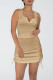Khaki Sweet Solid Patchwork Draw String Fold Asymmetrical Collar Sleeveless Two Pieces