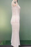 White Sexy Solid Hollowed Out See-through Backless Spaghetti Strap Beach Dresses
