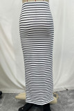 Black And White Casual Striped Patchwork Regular Mid Waist Full Print Bottoms