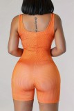 Orange Red Casual Print Patchwork U Neck Skinny Rompers