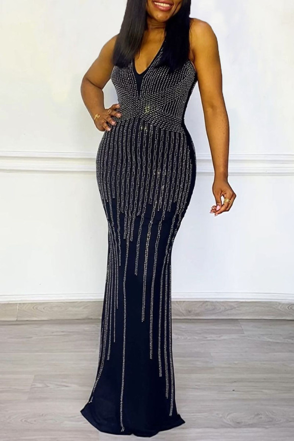 Black Street Daily Elegant Formal Hot Drill V Neck Dresses