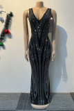 Black Sexy Street Daily Party Elegant Formal Hot Drill V Neck Dresses