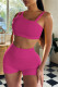 Rose Red Casual Solid Backless Spaghetti Strap Sleeveless Two Pieces