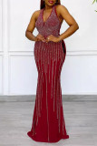 Red Street Daily Elegant Formal Hot Drill V Neck Dresses