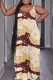 Light Yellow Casual Print Backless Spaghetti Strap Long Dresses