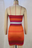 Colour Sexy Gradient Patchwork Backless Fold Strapless Wrapped Skirt Dresses