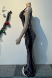 Black Sexy Street Daily Party Elegant Formal Hot Drill V Neck Dresses