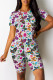 White Casual Print Patchwork O Neck Short Sleeve Two Pieces