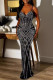 Black Sexy Patchwork Hot Drilling Backless Spaghetti Strap Long Dresses