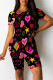 Black Casual Print Patchwork O Neck Short Sleeve Two Pieces