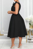 Pink Elegant Solid Patchwork Fold Oblique Collar A Line Dresses