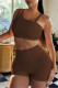 Brownness Casual Solid Backless Spaghetti Strap Sleeveless Two Pieces