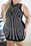 Black Casual Patchwork Hot Drill Half A Turtleneck Wrapped Skirt Dresses