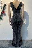 Black Sexy Street Daily Party Elegant Formal Hot Drill V Neck Dresses